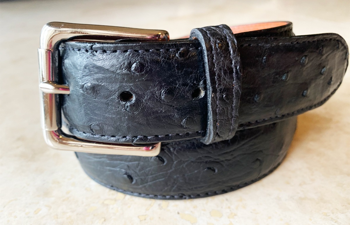 Men's Embossed Leather Ostrich Belt