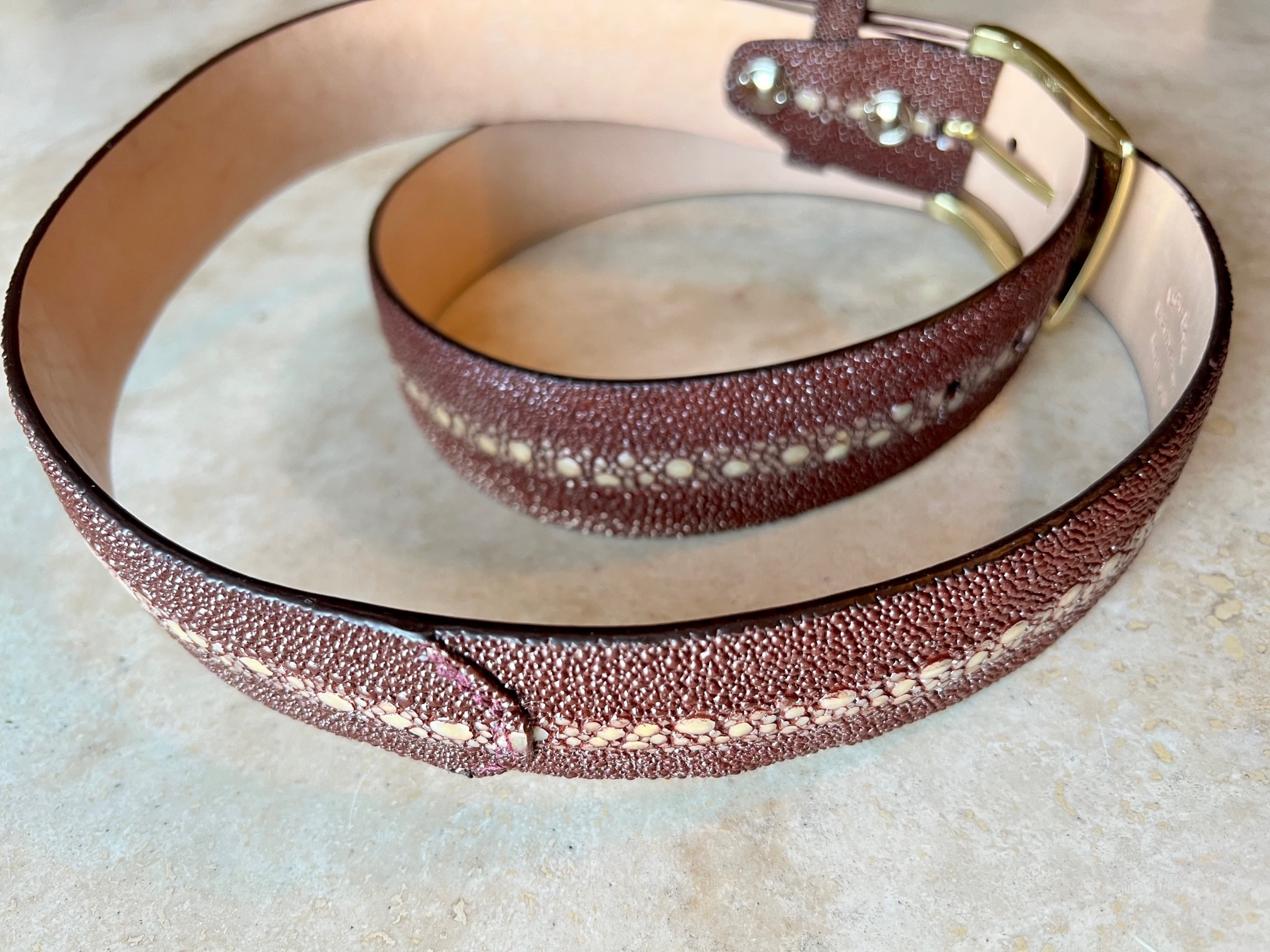Stingray Multi-spine Belt – Burgundy – Endres Exotic Leatherworks